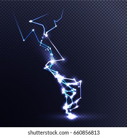 Striking Lightning bolt. High voltage Vector object isolated on transparent background.