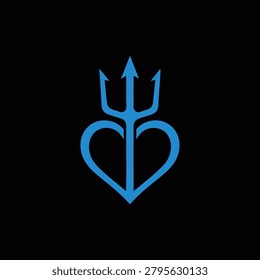 Striking logo combining a blue trident with a heart shape, perfect for seafood brands, ocean conservation, or nautical themes.