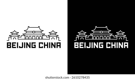 Striking logo design featuring iconic elements of Beijing's skyline in bold black Represents a seamless blend of China's rich cultural heritage and dynamic urban development