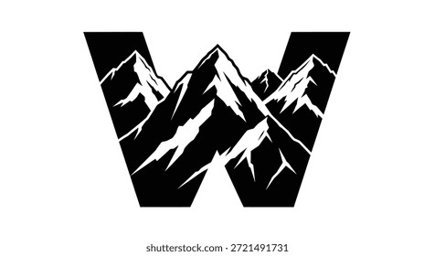 Um design de logotipo impressionante com a letra W intricadamente moldada com picos e cumes de montanha. O design minimalista em preto e branco cria um visual arrojado e impactante. Perfeito para empresas ou