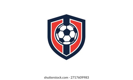 Ein auffälliges Logo-Design mit einem Fußball, der in einem stilisierten Schild zentriert ist, perfekt für einen Sportverein oder ein Teamemblem.