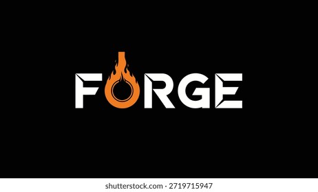 A striking logo design featuring the word 'FORGE' in bold white letters against a black background. The 'O' in FORGE is creatively replaced with a