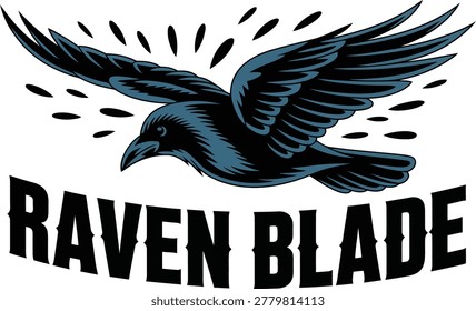 A striking logo featuring a raven in flight above the words 'Raven Blade' in a strong, gothic-style font.