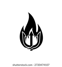 Un logo llamativo con un tridente integrado en una llama estilizada, que simboliza el poder y la intensidad.