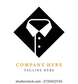 A striking logo featuring a white shirt collar within a black diamond shape, signifying elegance and professional style.