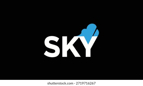 Ein auffälliges Logo mit dem Wort "SKY" in fett weißer serifenloser Schrift auf schwarzem Hintergrund. Der Buchstabe 'Y' ist kreativ integriert