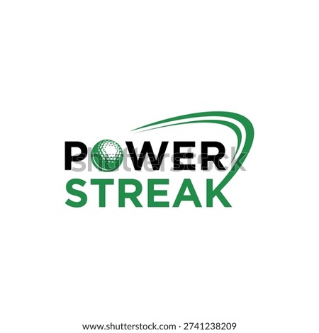 A striking logo for 'Power Streak' featuring a textured green golf ball integrated into the word 'POWER' and a dynamic green arc sweeping over 'STREAK', all on a clean white background.