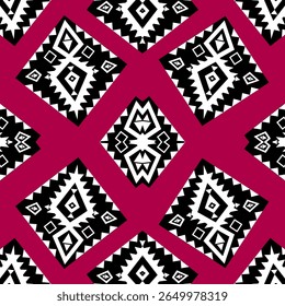 A striking magenta tribal-inspired design with bold diamond shapes. Suitable for statement textile prints and bohemian-style backgrounds.