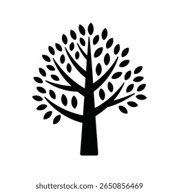 Uma impressionante silhueta preta minimalista de uma árvore contra um fundo branco