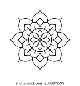 Striking Minimalist Mandala with Symmetrical Patterns and Bold Lines Adults Coloring Book Page