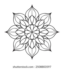 Striking Minimalist Mandala with Symmetrical Patterns and Bold Lines Adults Coloring Book Page