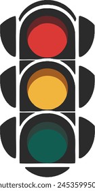 A striking minimalist rendition of a modern traffic light design. The drawing features a sleek, three-tiered signal where the top light is a bold red, the middle light is a yellow and the bot is green