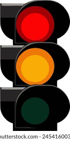 A striking minimalist rendition of a modern traffic light design. The drawing features a sleek, three-tiered signal where the top light is a bold red, the middle light is a yellow and the end is green