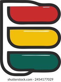 A striking minimalist rendition of a modern traffic light design. The drawing features a sleek, three-tiered signal where the top light is a bold red, the middle light is a yellow and the bot is green