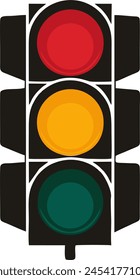 A striking minimalist rendition of a modern traffic light design. The drawing features a sleek, three-tiered signal where the top light is a bold red, the middle light is a yellow and the bot is green