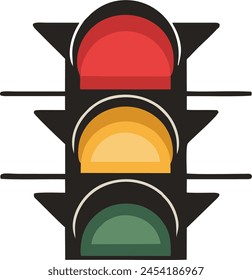 A striking minimalist rendition of a modern traffic light design. The drawing features a sleek, three-tiered signal where the top light is a bold red, the middle light is a yellow and the bot is green