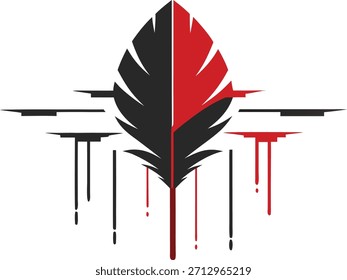 Una llamativa Ilustración vectorial minimalista de una pluma creada con técnicas experimentales de tinta. Este gráfico EPS escalable es perfecto para diversas aplicaciones de diseño que requieren un toque artístico moderno.