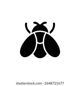 Striking, minimalist vector rendering features a detailed black fly silhouette presented against a transparent backdrop, capturing insect essence in simple vector form.