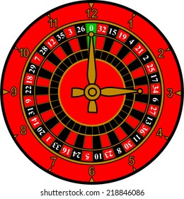 A striking modern clock vector with roulette wheel design isolated on white.