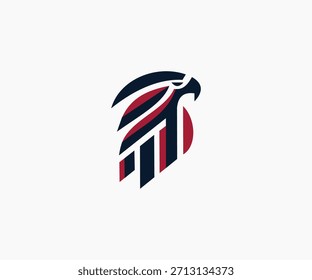 Una llamativa ilustración moderna del logotipo de la cabeza del águila, con un diseño dinámico de rayas en rojo y azul. Este potente Vector gráfico transmite fuerza e identidad.