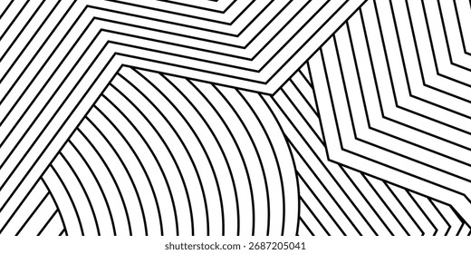 A striking monochrome background with a complex geometric pattern of alternating straight and curved lines, creating a modern and abstract visual.