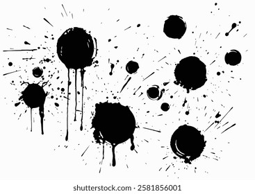 Striking monochrome vector design of bold black ink spots and splatters isolated on white background. For modern design projects, texture or decorative element, creative and striking design.