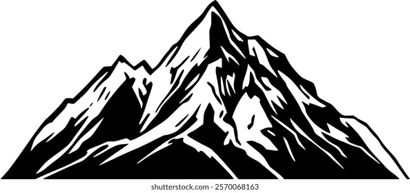 A striking mountain logo design with a monochrome black color scheme on a white background.