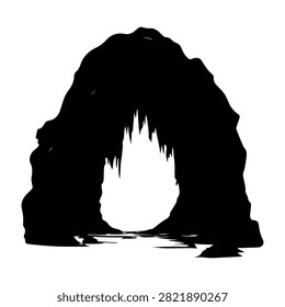 A striking natural rock formation featuring a large arch cave structure, set against a plain background, highlighting geological features.