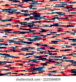 Striking noise texture vector modern background design. Digital colorful pixel chaotic seamless pattern. Graphic striped irregular repeat motif. Ruined segment vibrant spots asymmetric background.
