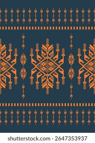 Laranja marcante no padrão de pixels tailandês da marinha, mostrando motivos geométricos étnicos tradicionais. Ideal para impressões de tecido, arte digital, projetos culturais e projetos boho.