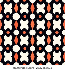 Striking orange and white pattern against a black backdrop showcases the elegance of art deco, providing a seamless design for various applications.