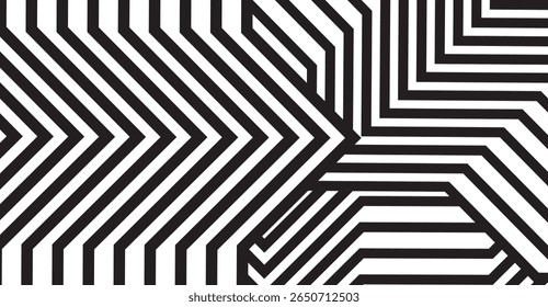 A striking pattern of bold black and white zigzags and angular lines creates a high-contrast op art design, showcasing visual rhythm and dynamic geometric abstraction with modern flair
