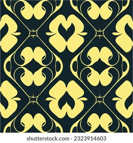 Striking pattern combining black and yellow hues, adorned with charming hearts. design draws influences from multiple styles, including art nouveau, damask, and art deco, resulting in.
