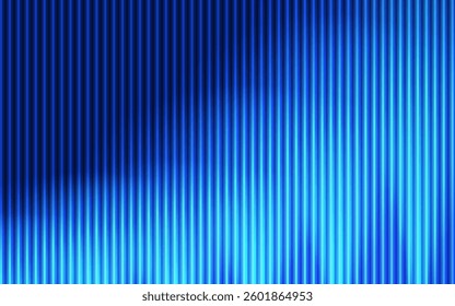 A striking pattern of varying blue vertical lines creates an abstract texture and a gradient backdrop.