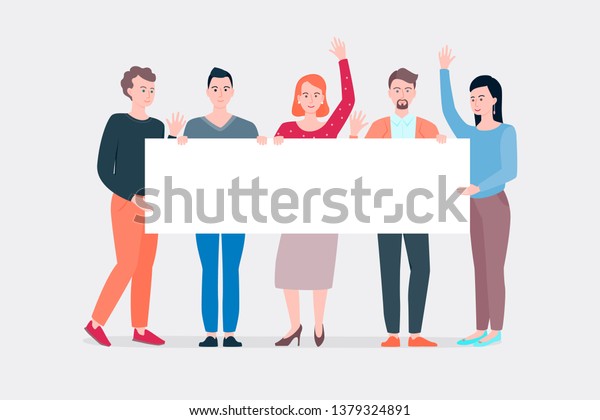 Striking People Holding Empty Banner Vector Stock Vector (Royalty Free ...