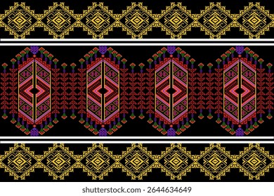 A striking pixel art pattern inspired by traditional Thai Phrae Wa weaving, reimagined in vivid geometric form. The design features bold diamond shapes, symbolic motifs, and a seamless layout in red, 