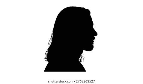 A striking profile view of a man with long hair and beard silhouette