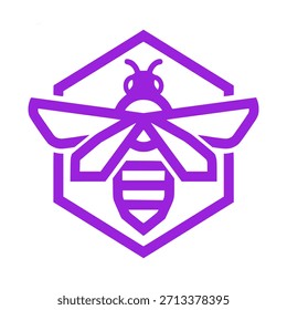 Un llamativo logotipo de abeja púrpura, que encaja dentro de una estructura hexagonal, con líneas limpias.