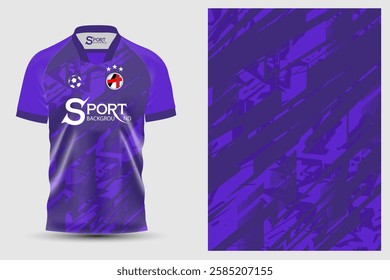 A striking purple football shirt with a pattern that creates a sense of movement and a modern feel. The front of the shirt features the "S" logo, which represents the brand.