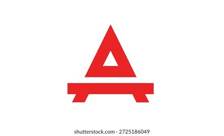Un llamativo logotipo abstracto rojo con un triángulo prominente sobre una Horizontal base rectangular, creando un diseño atrevido y moderno.