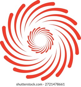 Design de vetor espiral abstrato vermelho impressionante sugerindo energia de movimento e movimento de vórtice hipnótico isolado no branco