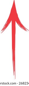 A striking red arrow, rendered with a dynamic brushstroke effect, points directly upwards. This symbolic graphic clearly indicates upward movement, progress, or a positive direction, suitable