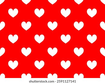 A striking Red Background with a delightful Pattern of White Hearts that captures attention