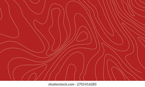 Auffallend roter Hintergrund mit organischen fließenden Linien, die ein minimalistisches und dennoch dynamisches Muster erzeugen, was an Topographie und ein Gefühl für fließende Bewegung über die Ebene erinnert