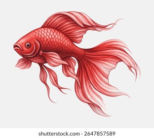 Striking red betta fish with flowing fins and detailed scales perfect for vibrant aquatic art, pet-themed designs, or elegant nature illustrations that captivate with motion and color.