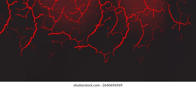 striking red and black cracked texture background, resembling molten lava or fractured earth. The glowing cracks create a dramatic and intense visual effect.