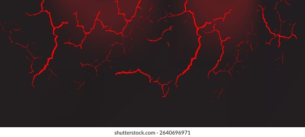 striking red and black cracked texture background, resembling molten lava or fractured earth. The glowing cracks create a dramatic and intense visual effect.