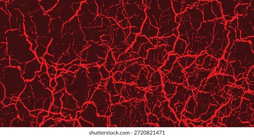 Fondo de textura agrietada rojo y negro llamativo, que se asemeja a lava fundida o tierra fracturada. Las grietas brillantes crean un efecto visual dramático e intenso. eps10