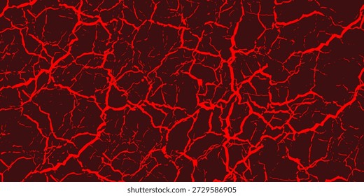 Fondo de textura agrietada rojo y negro llamativo, que se asemeja a lava fundida o tierra fracturada. Las grietas brillantes crean un efecto visual dramático e intenso. eps10