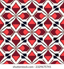 Striking red and black pattern on a white background, reminiscent of peppermint candy, with an art deco influence. Repeats beautifully as a fabric pattern.